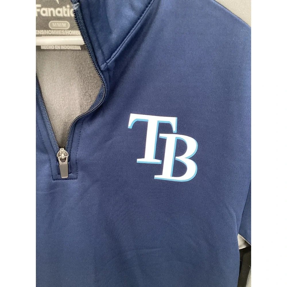 NWT Mens Fanatics Tampa‎ Bay Rays long sleeved 1/4 zip performance pullover Blue